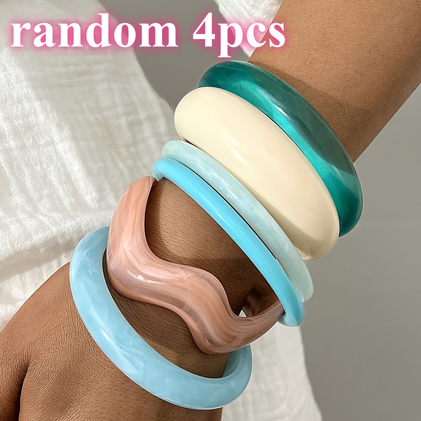 Chunky Transparent Geometric Cuff Bracelet Set, Stylish